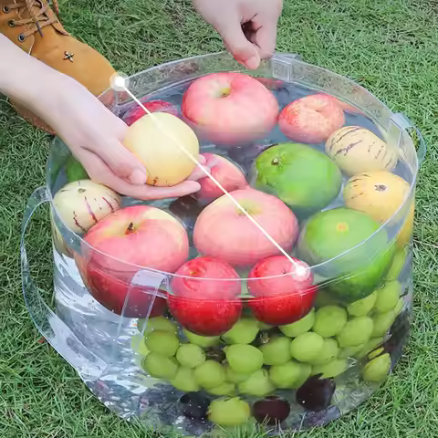 Foldable Transparent Bucket Portable Leak-proof Laundry Basin Plastic with Handle Picnic Fruit Baske