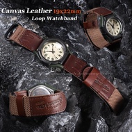 19mmx22mm Vintage Canvas Genuine Leather Watch Strap for Forester Series FT-500WC-3B/5B/1B Hook Loop