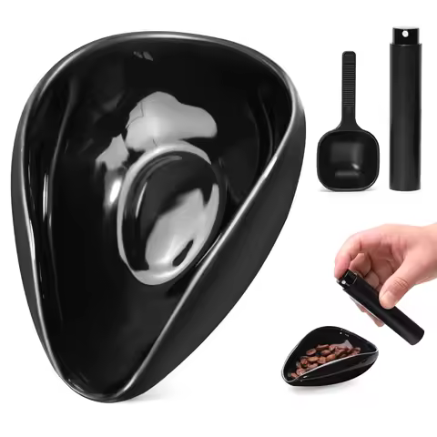 Leeseph Coffee Bean Dosing Cup and Spoon Set, Ceramic Dosing Vessel Measuring Tray Kit for Coffee or