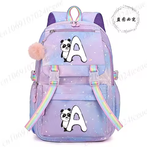 Panda Alphabet A~Z Print Anime Backpacks Casual Nylon Cute Kawaii Daypack Fashion Schoolbag Women Gi