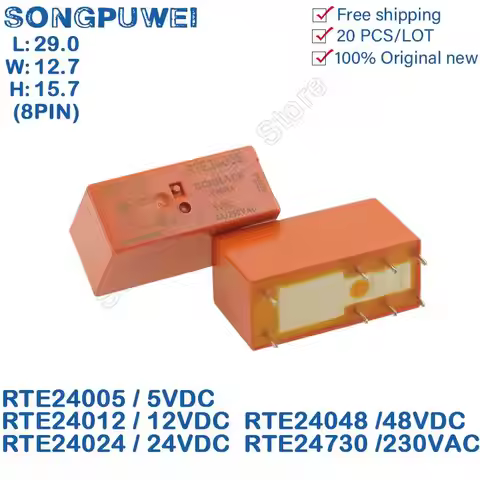 20Pcs/Lot RTE24 8PIN 8A 250VAC Power Relay 5V 12V 24V 48V DC RTE24005 RTE24024 RTE24024 RTE24048 DPD