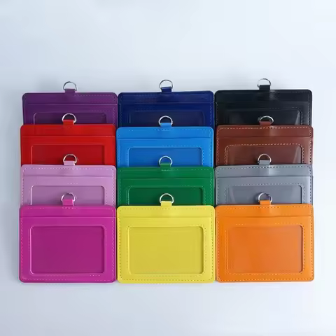 PU Leather ID Card Holder Horizon Style Student ID Pass Cover School Office Exhibition Badge Holder 