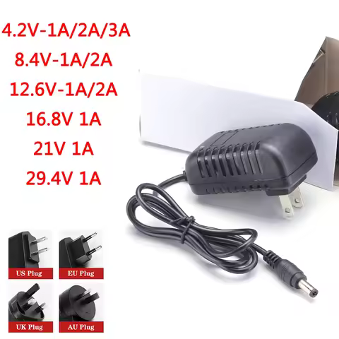 Li-ion Charger AC 110-240V DC 4.2V 8.4V 12.6V 16.8V 21V 29.4V 1A 2A 3A DC Power Supply Adapter For 1