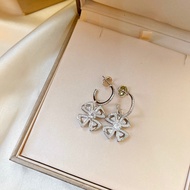 【Best quality】bv new 18k white gold four-leaf clover full diamond big flower earrings female small l