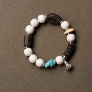 野栗 未時奇楠沉香猛獁牙多寶手串珠原礦綠松蜜蠟純銀文玩女多多