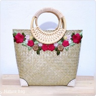 M Woven Water Hyacinth Bag Fabric + Zipper + 2​Channel​Coin​ Wide Mouth size 11x Height 9 Inches Rat