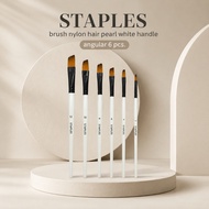 Staples White Pearl Angular Brush Set 6 in 1 (Size 2-12) - Premium Acrylic Paint Brush