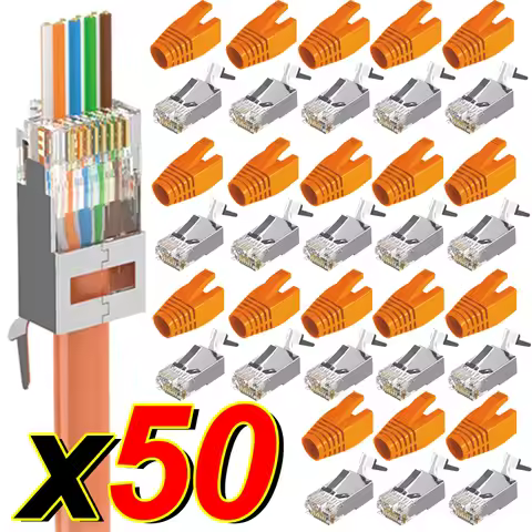 CAT6A CAT7 Connector CAT7 Shielded UL-Listed 3-Prong with Strain Relief Protective Boots RJ45 Connec