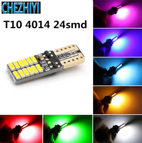 T10 4014 24SMD Car LED Bulb Canbus Interior Dome Lights 194 168 Amber Green Red Ice Blue Pink Trunk 