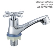 Cross Handle Basin Tap Stainless Steel Bathroom Kitchen Sink Water Head Faucet Pillar Kepala Paip Ai