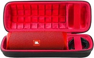 co2CREA Hard Travel Case Replacement for JBL Flip 6 FLIP 5 Waterproof Portable Bluetooth Speaker (Black Case + Inside Red)