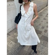 Y2K Millennium Hot Girl Gothic Dress Handmade Flowers Sleeveless Vest V-neck Layered Dress Womens Fa