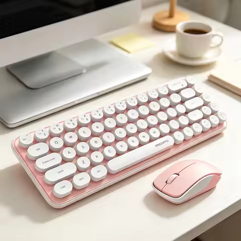 MOFii Pink 75% Compact Wireless Combo, Retro Round Keycaps Ergonomic 2.4G Plug & Play Keyboard Mouse