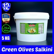 ALSAADAH Green Olives Salkini-(5 KG)-زيتون أخضر سلقينى-(EXP:06/2026)
