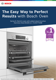 Bosch HIJ557YS0M Built-in oven with added steam function, Series 6  60cm width, 66L, 3D hotair, AutoPilot