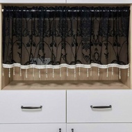 Modern Fashion Black Knitted Floral Lace Short Curtain with Beads Luxury Fancy Look Kitchen Valance Victorian Drapes Half Curtain for Cafe Cabinet Rod Pocket