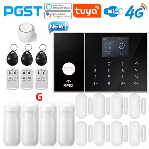 PGST New108 4G Tuya Wireless Home Security System with Motion Detector Siren WiFi GSM Burglar Alarm 