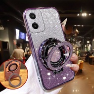 Phone Case for Motorola Moto G06 Power Back Cover Glitter Magnetic Bracket Holder Lens Protection Fl