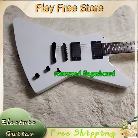 Explorer Pointed Shaped Electric Guitar Pure White Peach Blossom Heart Body, Rose Wood Fingerboard A