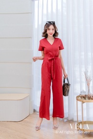 [ส่งไว] V-JL35 Jumpsuit จั้มสูทขายาว ผ้าลินินผสมฝ้ายเกาหลี (M35-38”) ชุดผู้หญิง ชุดทำงาน ชุดทำบุญ แฟชั่นผู้หญิง