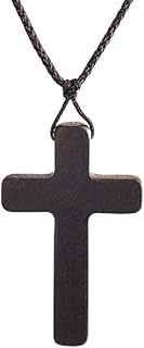 Wood Cross Necklace with Cord String Chain Natural Wooden Pendant Necklace for Men Women Children Ca