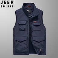 JEEP SPIRIT เสื้อกั๊กผู้ชาย Multi-Pocket Thin Tooling เสื้อกั๊กตกปลากลางแจ้ง Mountaineering Jacket เ