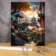 Chinese Building DIY Paint By Numbers Complete Kit Landscape Acrylic Paint 40*50 Canvas Picture Wall