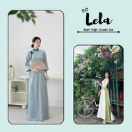 Pearl Silk Ao Dai From Traditional, Half Sleeves, Youthful Stylish Bow Tie - Lelaa Ao Dai Ao Dai Ao 