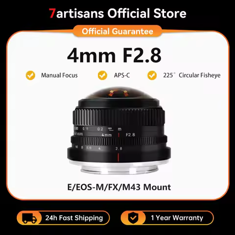 7artisans 4mm F2.8 225° APS-C Circular Fisheye MF Prime Lens For Sony E A6400 ZVE10 Fujifilm X X-T1 