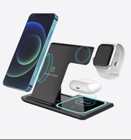 iPhone 12 三合一折疊無線充電器, Wireless Charger fold 3in 1 Magnetic Wireless Charger Stand 15W Fast Charging Dock Station Compatible with MagSafe Charger airpods pro