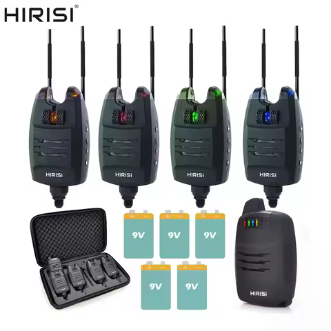 Hirisi 1+4 Carp Fishing Alarm Set Sounds and LED Alarming Wireless Fishing Bite Indicator Electronic