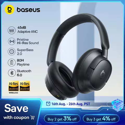 Baseus EH10 NC ANC Wireless Headphones 45dB Adaptive Hybrid Noise Cancelling Headsets Hi-Res LDAC He