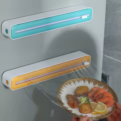 Waterproof Plastic Wrap Dispenser with Slide Cutter Saran Wrap Dispenser Food Cling Film Wrap Dispen