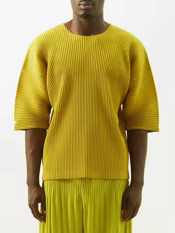 Miyake Pleated Short Sleeve Crew Neck T-shirts Classical Homme Plisse Men Harajuku Streetwear Men's 