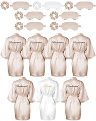 7 Pcs Bridesmaid Robe Sets Bride Silk Satin Robes Bridal Party Robes with Sleeping Eye Mask and Elas