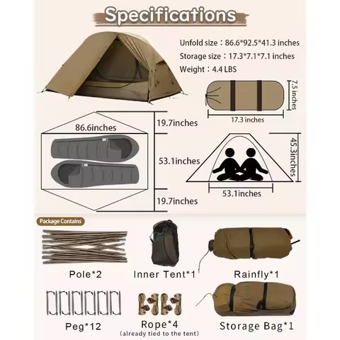 TOMOUNT Backpacking Tent Ultralight Nylon 1-2 Person Tent 3.3lbs-4.4lbs Hiking Camping