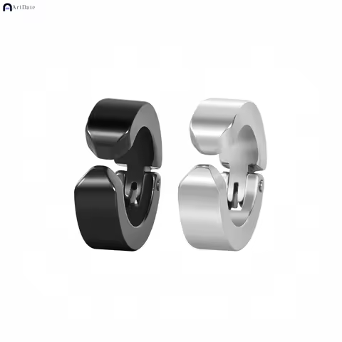 2pcs 316L Fashion Stainless Steel Cuff Earring, Non Piercing Hoop Earring Clip On Earring Fake Pierc