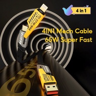 สายชาร์จเมชา 4in1 ชาร์จเร็ว PD65W MAX Fast charging U-A/2U-C/Lightning พอร์ตสี่แบบ สลับได้อย่างอิสระ
