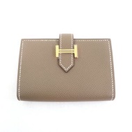 全新愛馬仕 Bearn Mini Etoupe Epsom 皮革皮夾，金色五金配件，H 標誌，包含零錢包、卡片包、W 印章，附原廠盒，法國製造，女士款