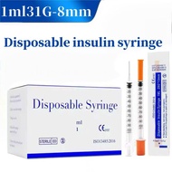100pcs1ml 31G 8mm orange insulin injection pump sterile disposable packaging manual operation pet fe