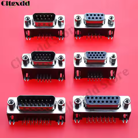 Cltgxdd 2 Pieces DB9 DB15 Male Plug Female Socket PCB Mount D-Sub 9Pin 15Pin RS232 Connector 90-degr