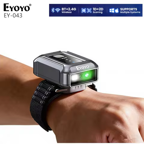 Eyoyo Wristband Wearable Barcode Scanner Hands-Free Fast 1D 2D Code Scanning Portable Mini Bluetooth