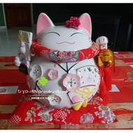 【Ready stock】H22cm Ceramic lucky cats Piggy Bank 高22cm-8寸精美日式中大号陶瓷招财猫储蓄罐-财富令