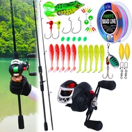FRRTC Fishing Full Set 5.5/6 KaKi Rod Casitng Fishing Rod Set 7.2:1 Baitcasting Reel with Fishing Li