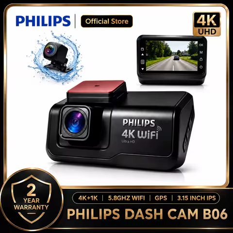 PHILIPS Dash Cam B06 4K+1K HDR Front Rear Waterproof Camera 3.15 IPS 2.4G 5.8G WiFi APP GPS Support 
