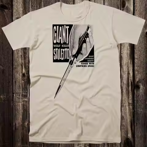 Retro Novelty T Shirt Vintage Ad Wolf Killer Stiletto Knife Switchblade
