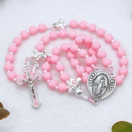 Catholic Rosary Cute Rosary Pink Acrylic Beads Silver Bear Miraculous Medal Pink Crucifix Baptism Gi