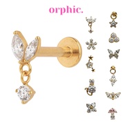 orphic. [2/3] Gold Titanium Screw Lock Flatback Earrings | Conch Helix Tragus Lobe Flat Earring