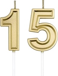 UVATAHONA 15th & 51st Birthday Candles, Gold Number 15 51 Candle for Cake Decoration on Birthday Par