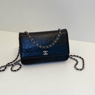香奈兒/Chanel 黑銀山茶花WOC鏈條肩背斜背包